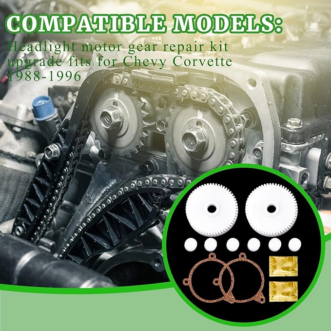 Headlight Motor Repair Gear Kit Upgrade Compatible with 1988-1996 Chevrolet Corvette Including Gears Sealing Grease Packet Ge