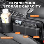 2Pcs Car Seat Gap Filler Organizer,Black Car Organizer with Cup Holder,Leather Car Seat Gap Plug with Storage Slot for Phones,Glasses,Keys,Cards