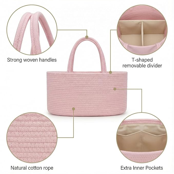 luxury little Diaper Caddy Organizer, Large Cotton Rope Nursery Baby Basket, Changing Table Organizer for Baby Diaper Storage