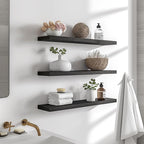 PHPH 24 Inch Wood Floating Shelves for Wall, Wooden Wall Shelves for Bedroom, Set of 6 Black