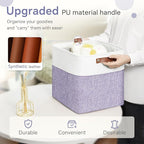 FinishingBo Cube Storage Baskets 6 Pack, 11x11 inch Cube Storage Bins with Leather Handles for Shelf Closet (White/ Purple)