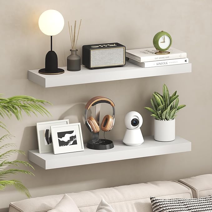 Furinno Tanna Floating Shelves for Wall Set of 2, 9 x 35 Wall Shelf, Wall Mounted Floating Shelf with Invisible Bracket, 2-in