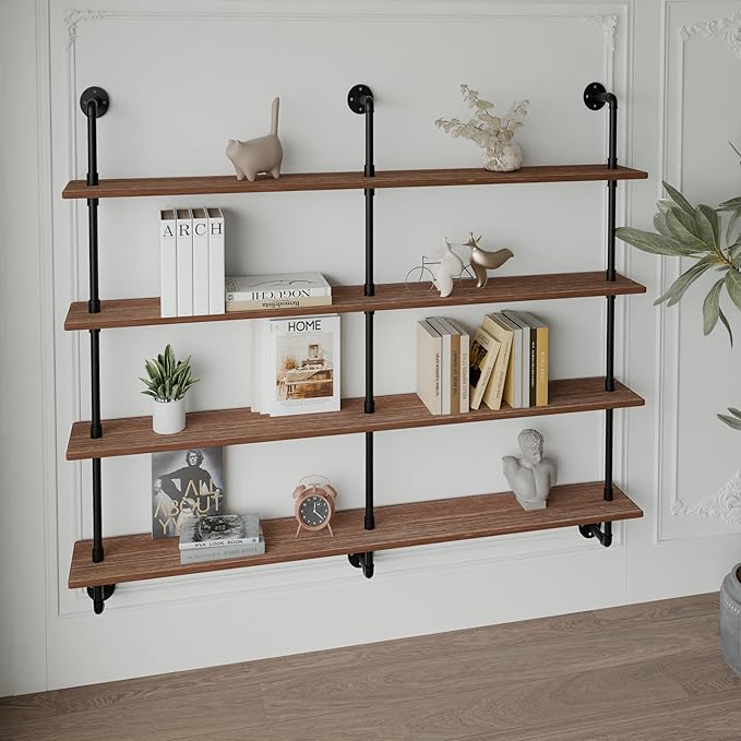 Floating Shelves for Wall Bookshelf Industrial Pipe Shelving Shelves 60 Inch Natural Wood Planks Rustic Wall Shelves Hanging 