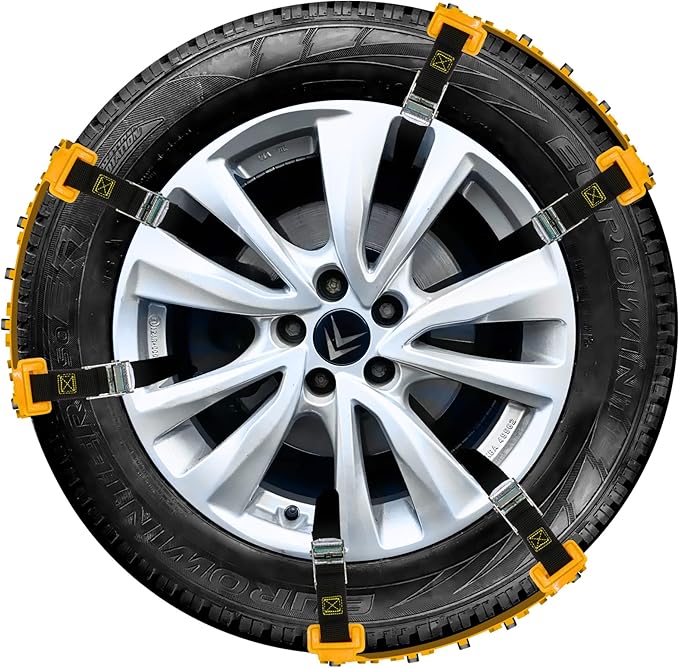 VViViD Heavy Duty Snow Chain Set of 6 for 2 Wheels with Application tool, Work Gloves and Free Carry-Bag for Passenger Cars, 
