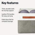 Amazon Basics Collapsible Storage Bins with Faux Leather Handles, Foldable Organizing Containers for Closet, Charcoal, Large,