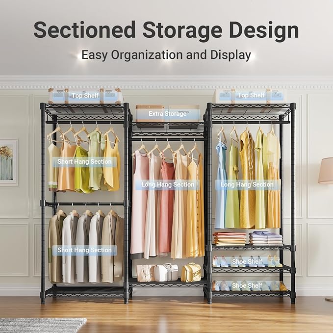VIPEK V5 Portable Closet Wardrobe Heavy Duty Clothes Rack, Freestanding Clothing Rack with 4 Hang Rods & 8 Shelves, Adjustabl