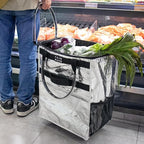 Reusable Grocery Bag On Wheels, Shopping Cart, Rolling Tote with 8 Pockets and Zipper Cover, Foldable, Heavy Duty Handles, Carries Up to 46 LBS (Medium, Silver)