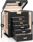 AKOZLIN 6-Tier Jewelry Box Lockable Leather Jewelry Storage Case with 5 Drawers for Women Girls Ring Necklace Earring Bracele