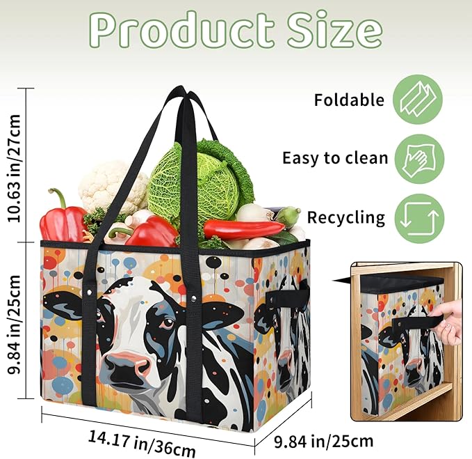 Reusable Grocery Bags Heavy Duty Shopping Bags Foldable Large Tote Bags with Long Handles & Hard Bottom