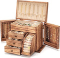 Poyilooo Jewelry Box Organizer, Solid Wood Jewelry Boxes for Women for Storage & Display Necklace Ring Earring Bracelet, Rust