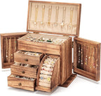 Poyilooo Jewelry Box Organizer, Solid Wood Jewelry Boxes for Women for Storage & Display Necklace Ring Earring Bracelet, Rust