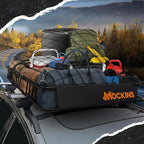 Mockins 50"x36"x4.5" Extendable Car Rooftop Cargo Carrier Rack | 250 Lbs. Capacity Weatherproof Steel Universal Roof Rack Basket | Heavy Duty Car Roof Cargo Carrier Set w/Ratchet Straps & Bungee Net