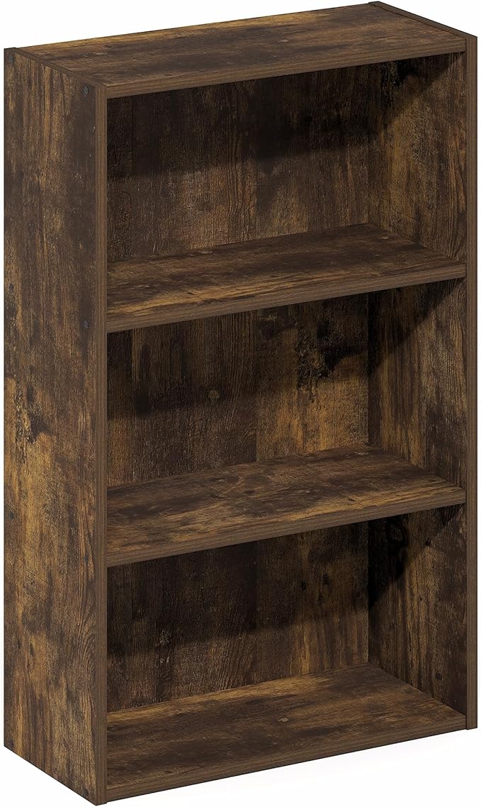 Furinno Basic Book Shelf, 3-Tier Bookshelf, Cube Storage Organizer Bookcase with Open Shelf, 7 x 17 x 26, for Living Room, Be