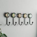 Boho Coat Rack Wall Mounted with 5 Hooks, Forest Theme Mandala Pattern Decorative Wall Hooks for Hanging Hat, Key, Towel, Pur