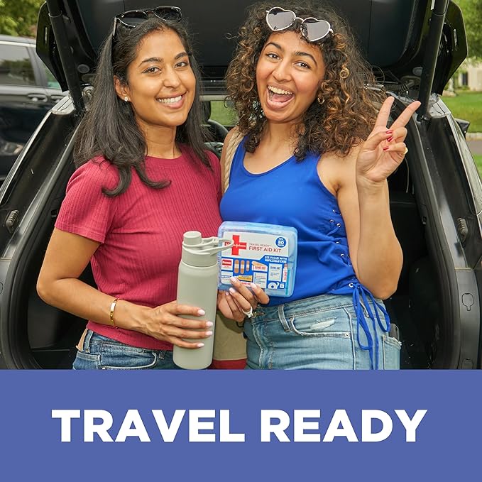 BAND-AID Brand Travel Ready Portable Emergency First Aid Kit for Minor Wound Care, Perfect for Home, Car, Travel, Camping Ess