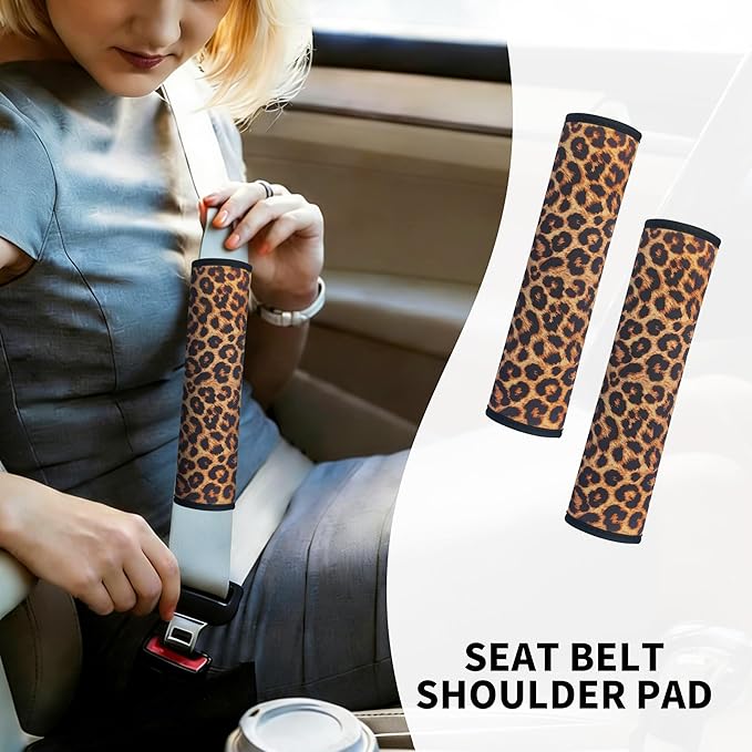 10 Pieces Leopard Print Printing Car Steering Wheel Cover Center Console Armrest Pad Headrest Seat Belt Cover Handbrake Cover Keychain Coaster Full Set Car SUV(Brown)