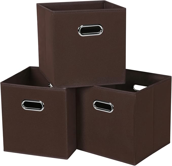 Black Fabric Cubby Storage Bins,13x13x13 Inches ,Cube Organizer Bin Foldable Storage Boxes with Dual Handles Fabric Organizer