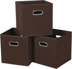 Black Fabric Cubby Storage Bins,13x13x13 Inches ,Cube Organizer Bin Foldable Storage Boxes with Dual Handles Fabric Organizer