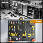 Peg Board, 110pcs Metal Pegboard Kit, Includes 4 Pack Black Peg Board Panels with Accessories and Hook Locks, Large Heavy Dut