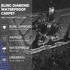 CAR PASS Bling Diamond Leather Steering Wheel Cover 14.5in-15in Floor Mats Shining Rhinestone Carpet Sparkly Glitter Crystal Anti-Slip Pad Fit Automotive SUV Pickup Truck Girl Women, 5pcs Black Blue