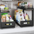 Under Sink Organizer Upgrade To Professional Rails,2-Tier Dual Pull Out Cabinet Storage,Height Adjustable Slide Out Drawers F