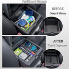 JDMCAR Center Console Organizer Compatible with 2024 2025 2026 Toyota Tacoma Accessories, Armrest Insert ABS Plastic Coin Holder Secondary Storage Box (Black Trim)