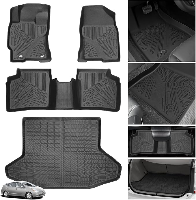 Floor Mats for Toyota Prius 2004-2009, Custom Fit TPE All Weather Protection Floor Liners, Prius c & Prius v Non-Slip Waterproof Trunk Mat, Car Accessories for 2nd Gen Prius