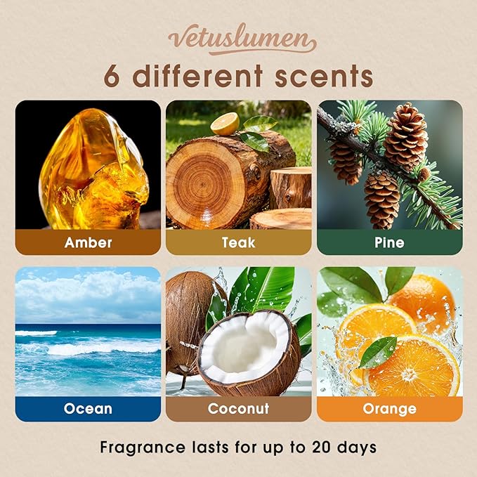 Car Air Freshener - 3 Pack (Amber-Teak-Pine) Wooden Air Freshener, Natural Essential Oil Scents, Car Accessories for Women, S