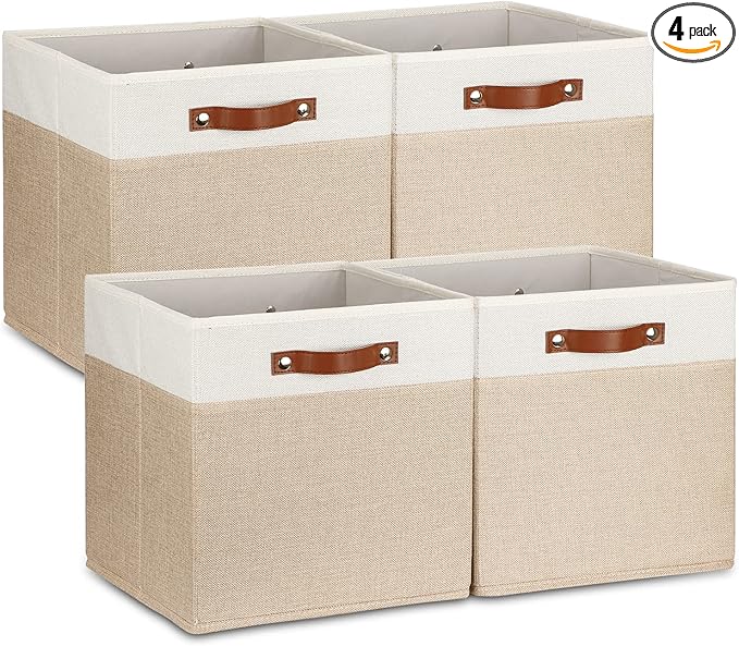Temary Cube Storage Bins 13 Inch Fabric Storage Cubes Storage Baskets for Shelves Closet Baskets for Cube Storage with Leathe
