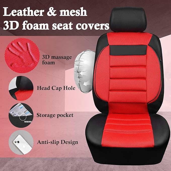CAR PASS 3D Foam Leather Car Seat Covers Two Front Seats only, Air Mesh Thick Seat Covers, All Weather Car Seat Cover Comfort