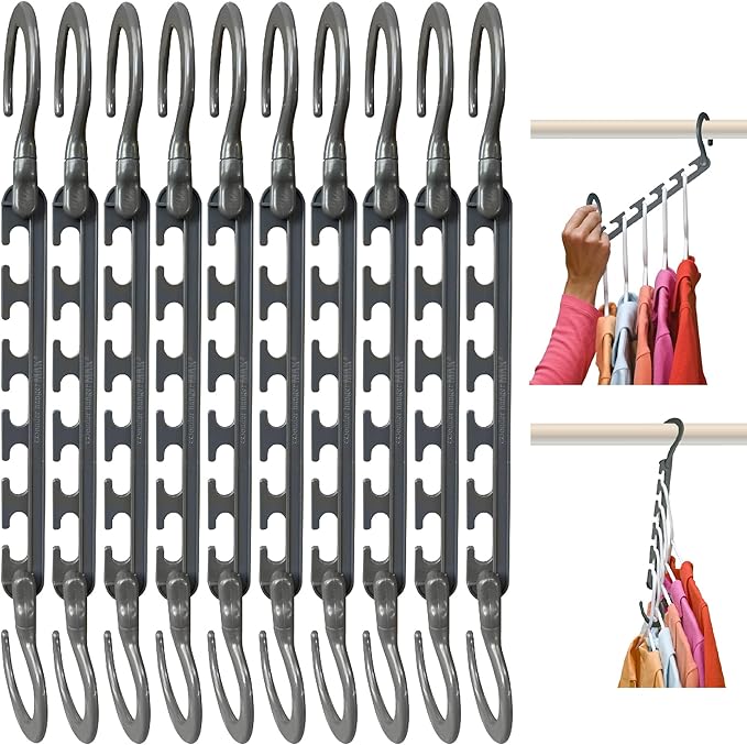 Wonder Hanger Max 10-Pack Space Saving Hangers, Reinforced Hooks Swivels 360°, Cascading Hanger, College Dorms & Storage Clos