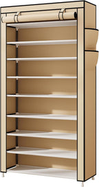 Laiensia 9-Tier Shoe Rack ，Space Saving Shoe Storage Organizer Non-Woven Cover Shoe Shelf Holds 36-45 Pairs for Bedroom, Hall