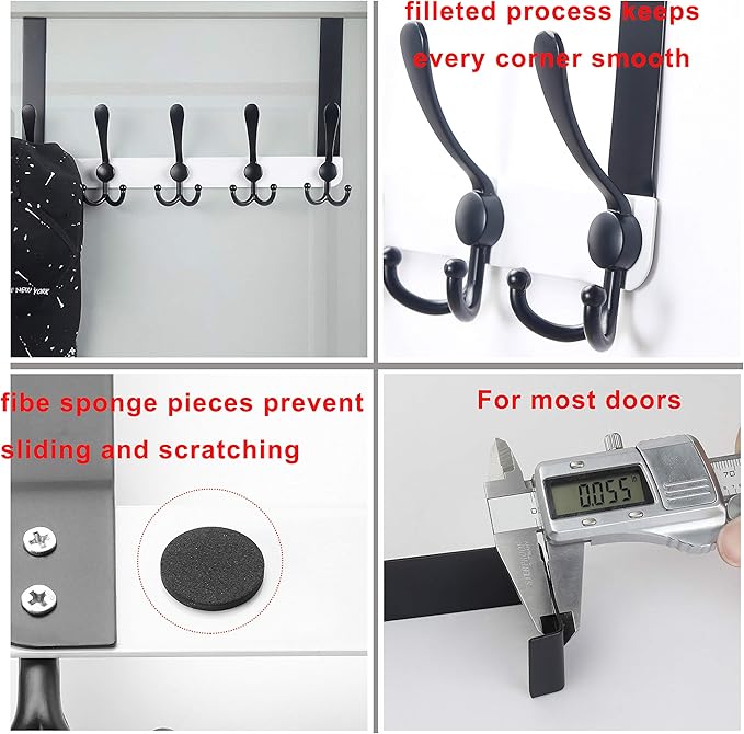 Dseap Over The Door Hook Hanger - Fits 1 3/8" to 1 3/4" Standard Doors | 5 Tri Hooks Heavy Duty Towel/Coat Rack | Door Organi