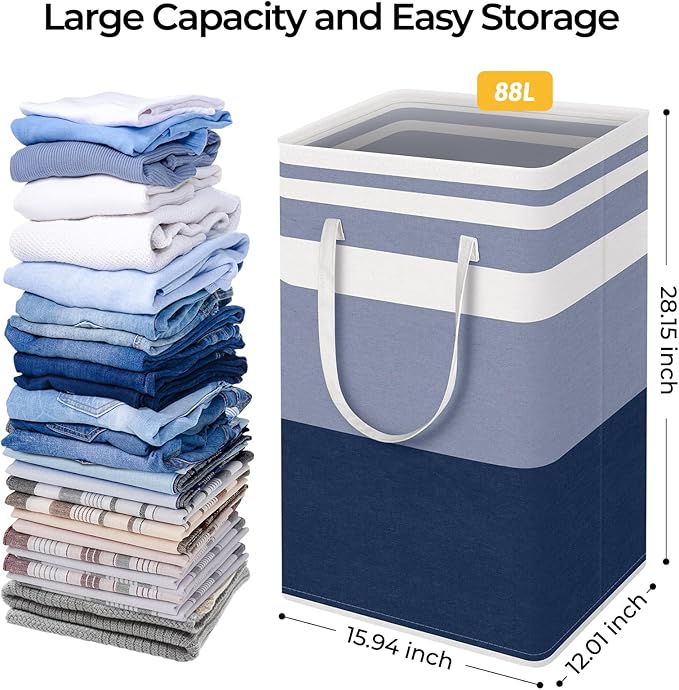 HomeHacks 2-Pack Large Laundry Basket, Waterproof, Freestanding Laundry Hamper, Collapsible Tall Clothes Hamper with Extended