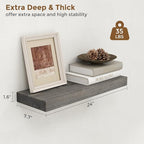 Marsmiles Wood Floating Shelves for Wall - 24 Inch Grey Wood Floating Shelves Set of 2-24 Inch Wide x 7.7 Inch Deep x 1.6 Inc