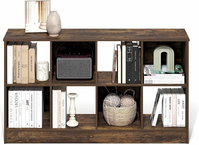 Furinno Jensen Book Shelf, 8-Cube Farmhouse Bookshelf, Display Bookcase, 11.8 x 47.6 x 26.8, for Living Room, Bedroom, Home O