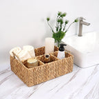 Wicker Divided Storage Basket Woven Natural Basket Hyacinth for Organizing Bathroom Kitchen Shelves Office Supplies Organizat