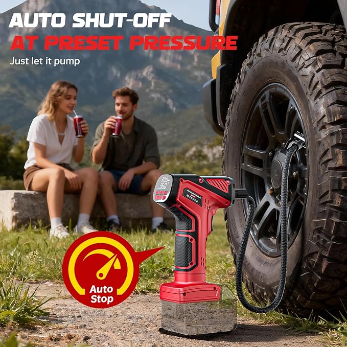 150PSI Tire Inflator Portable Air Compressor: Cordless Air Pump Compatible with Milwaukee 18V Battery - Car Tire Pump with Digital Pressure Gauge & LED Light for Auto, Motorcycles (Bare Tool)