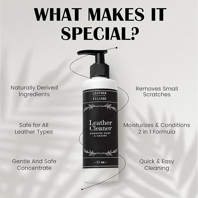 LEATHER VILLAGE Leather Cleaner and Conditioner for Car Seats, Furniture & Couch 2-in-1 Leather Care Kit with Wipe Cloth – No
