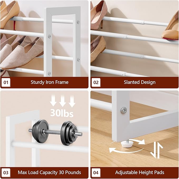 FAVOOSTY 2-Tier Expandable Shoe Rack, Adjustable Shoe Shelf Storage Organizer Space Saving Metal Free Standing Shoe Rack for 