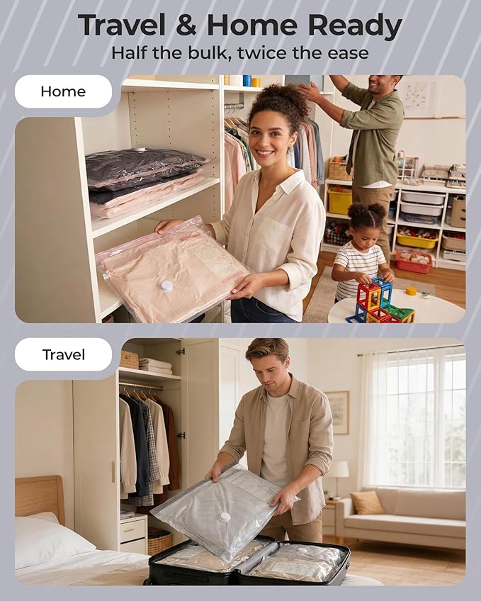 BAGSMART Vacuum Bags for Travel with Rechargeable Air Pump, Portable Space Saver Bags for Travel & Home, Vacuum Compression S