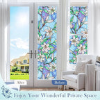 Coavas Static Cling Privacy Window Film, 96% UV & Heat Blocking, Stained Glass Window Film Floral Design, Non-Adhesive, for Bathroom, Front Door, Shower Enclosure‌ (Vinyl, 35.4" X 78.7 ")