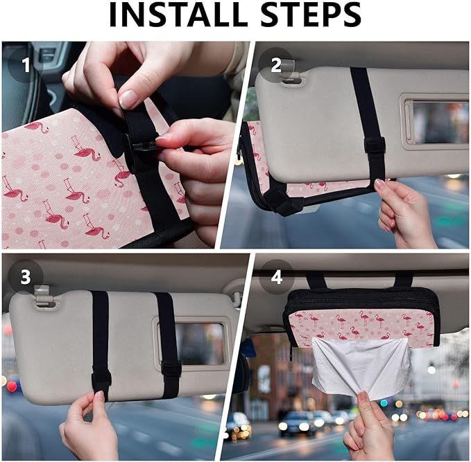 Car Tissue Holder Car Visor Organizer Tissue Box Holder for Car Sun Visor Organizer with Car Vehicle Accessories Essentials Interior for Women Men Pink Cute Flamingo Polka Dot