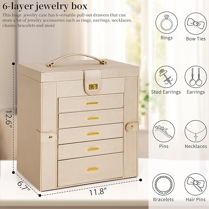AKOZLIN Huge Jewelry Box Organizer Functional Extra Large Leather Jewelry Storage Case for Women Girls Ring Necklace Earring 