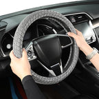 Auto Newer Breathable Steering Wheel Cover Suitable For Four Seasons，Anti-Slip Design，Odorless，Easy Carry ，Unviersal Fit for Truck SUV Sedans Vans，Interior Accessories Standard Size[14" 1/2-15"]（Grey）