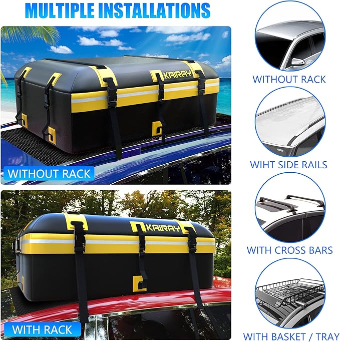 KAIRAY Roof Rack Cargo Basket 50"(L) x 36"(W) x 5.1"(H) Extendable Universal Rooftop Luggage Carrier for Truck Cars SUV with Waterproof Cargo Bag, Cargo Net, Ratchet Straps & Outdoor Combination Lock