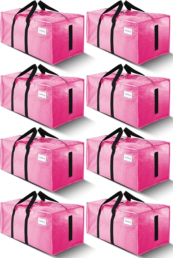 8 Pack Large Strong Moving Bags with Zippers & Carrying Handles - Water-Resistant - Heavy Duty Storage Tote for Space Saving,