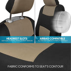 BDK PolyPro Seat Covers Full Set in Beige on Black – Front and Rear Split Bench Seat Covers for Cars, Easy to Install , Car A