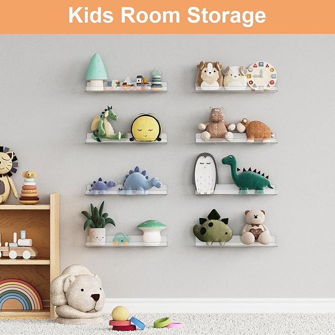 upsimples 10 Pack Acrylic Shelves Wall Organizer and Storage, 15" Display Shelf for Figure, Toy Cars, Perfume, Kids Bookshelf