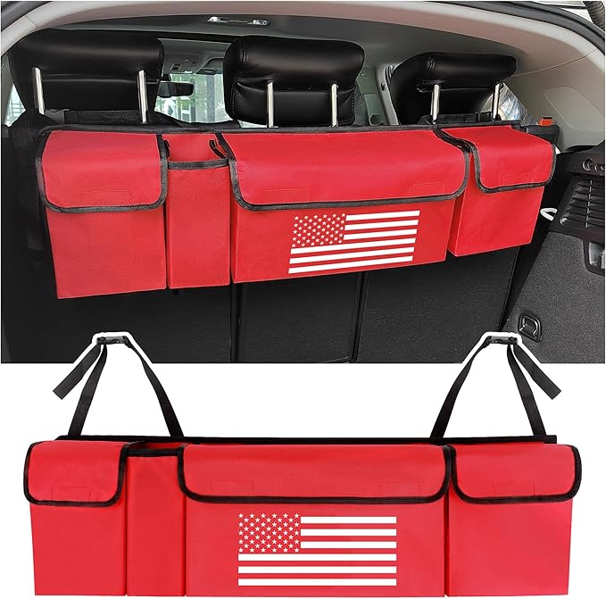 Turcee Car Trunk Organizer,Large Capacity Car Storage Organizer with US Flag Design,Hanging Foldable Car Organizers and Storag